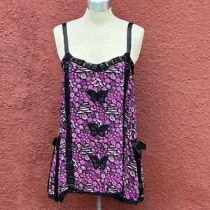 Rare Y2K Anna Sui Silk Floral Butterfly Tunic Tank Top
